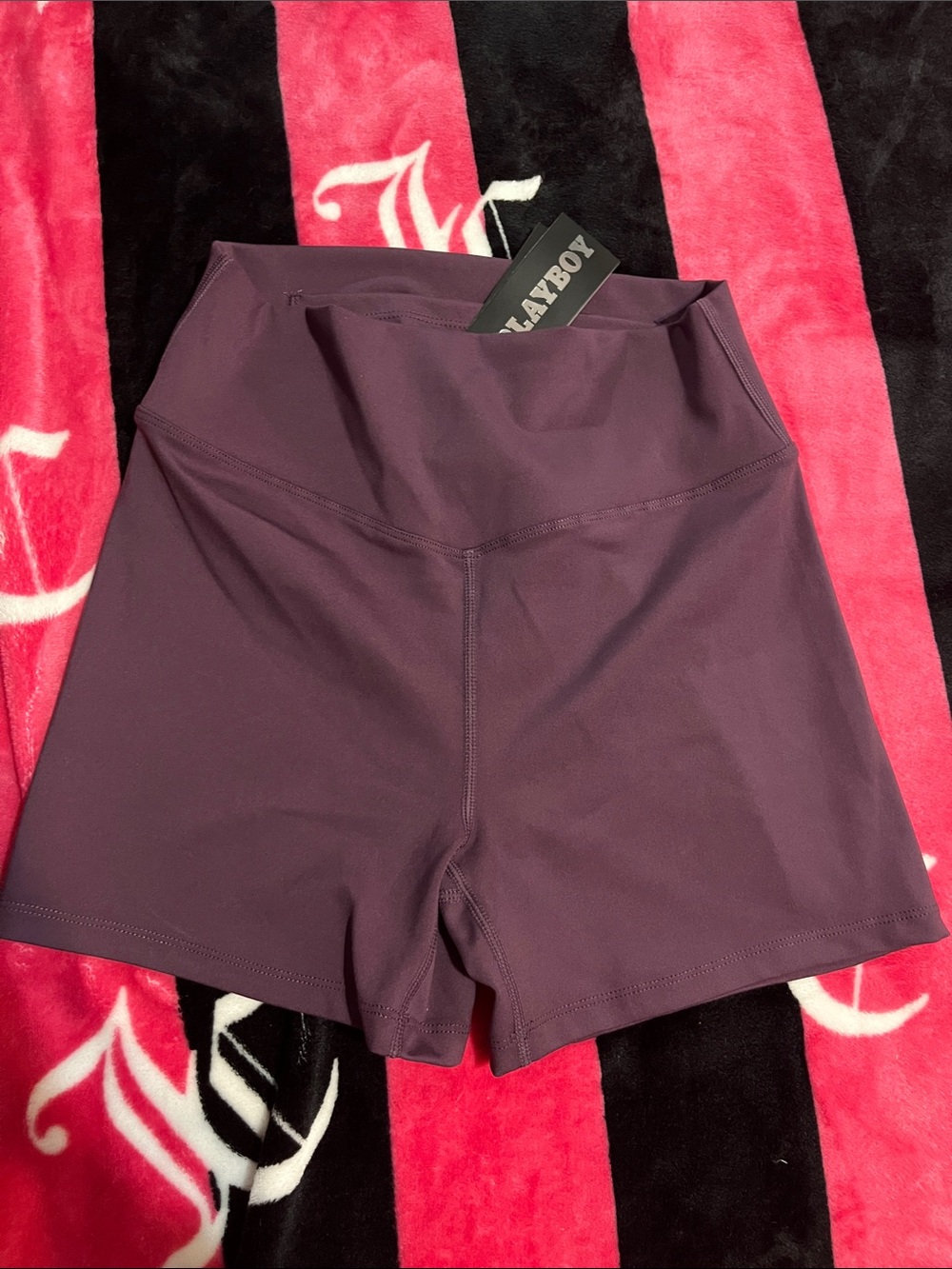 PLAYBOY High-Waist Bike Shorts in Deep Plum